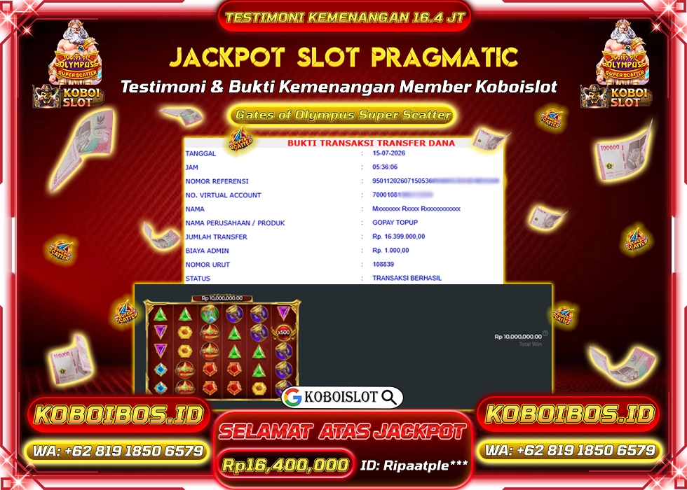 BUKTI KEMENANGAN SLOT GACOR GATES OF OLYMPUS SUPER SCATTER Rp16.400.000,- LUNAS